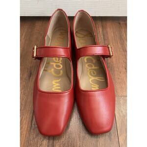 SAM EDELMAN Michaela Scarlett Red Leather Square Toe Mary Jane Ballet Flats 7.5